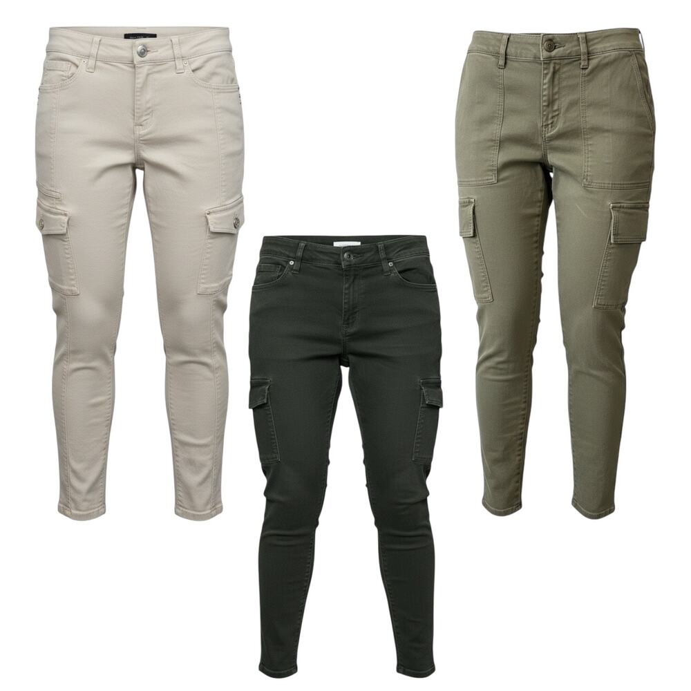 WHBM Set of 3 Cargo Skinny Pants Green, Cream 10R